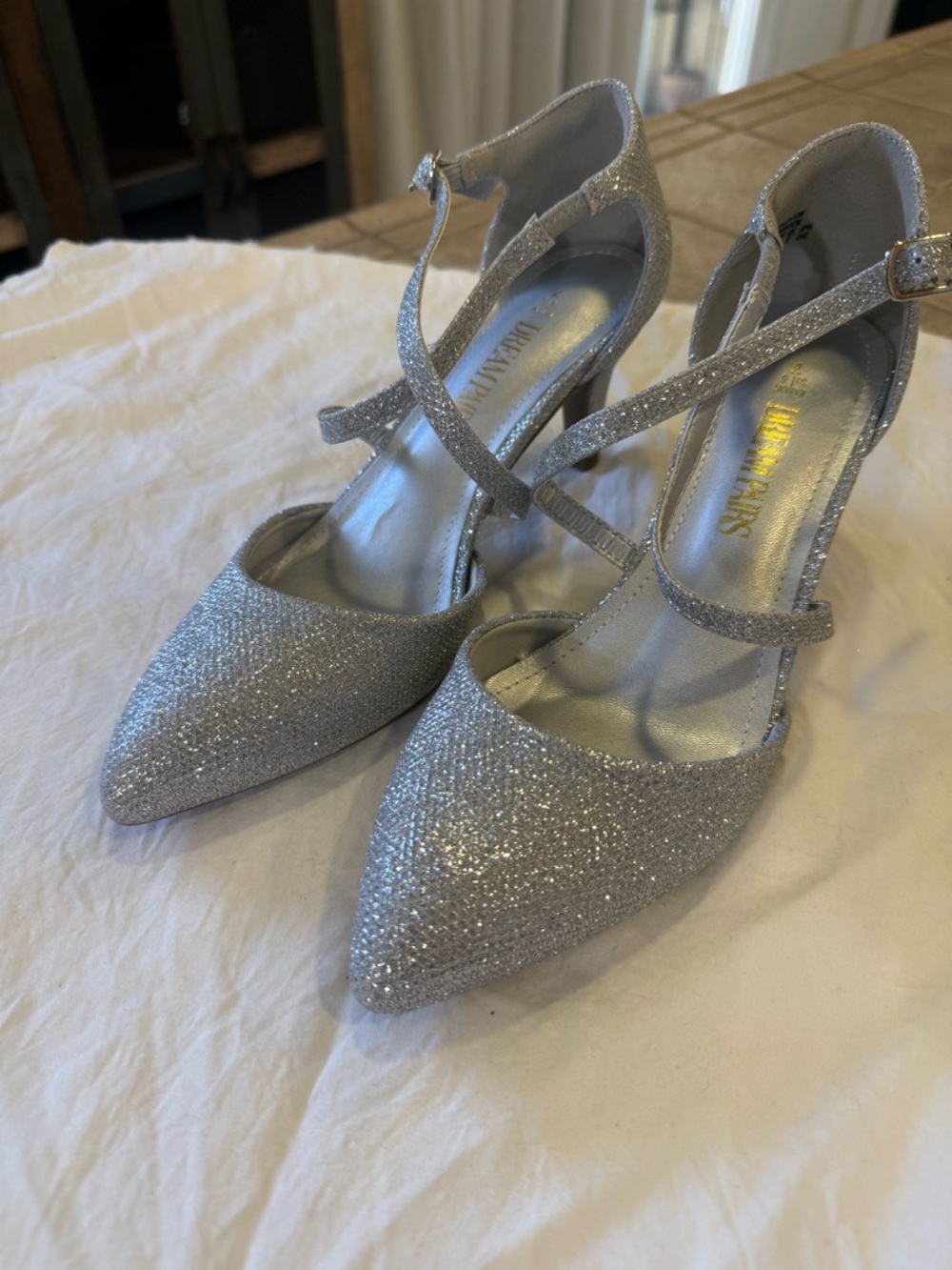 Dream Pairs Silver Glitter Pointed-Toe Strappy Heels